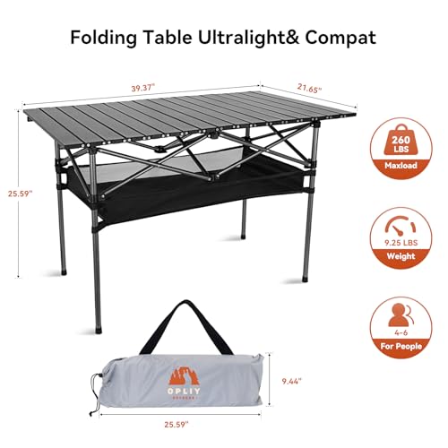 Opliy Portable Folding Camping Table for 4-6 Persons Aluminum Collapsible Table Lightweight with Carry Bag for Camping, Hiking, Picnics, BBQ, Beach Trips & Tailgating - size: XL (39.37 inch)