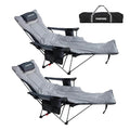 Reclining Camping Chair with Removable Footrest Lounge Chair with Headrest, Cotton Cushion, Portable Adjustable Folding Chairs - color: Gery, size: 2 pack
