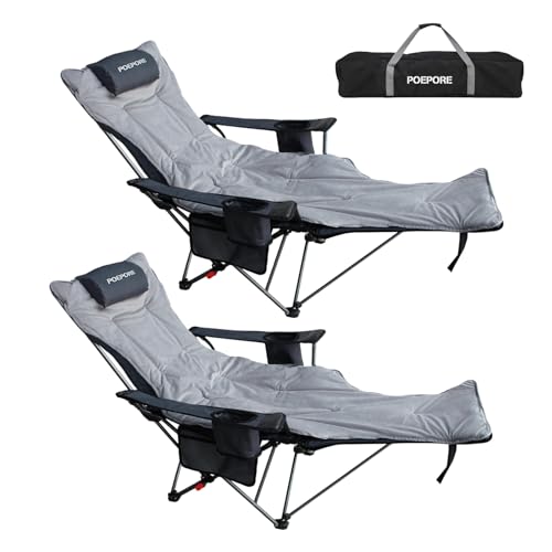 Reclining Camping Chair with Removable Footrest Lounge Chair with Headrest, Cotton Cushion, Portable Adjustable Folding Chairs - color: Gery, size: 2 pack