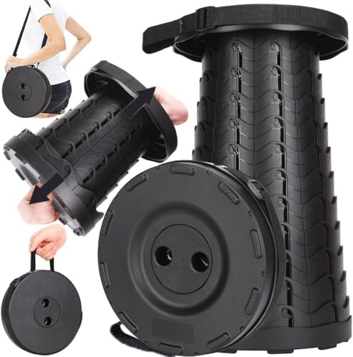 Fishboy Upgraded Collapsible Stool, 400lbs Max Weight, Lightweight But Sturdy, Portable Retractable Folding Telescoping Foldable Camping Stool for Adults Outdoor Fishing Hiking BBQ - color: Black