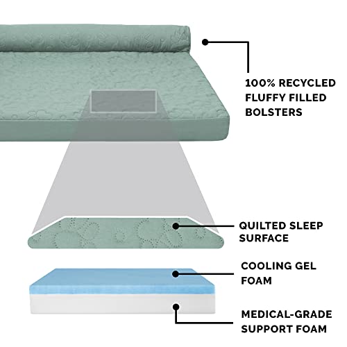 Furhaven Cooling Gel Dog Bed for Large Dogs w/ Removable Bolsters & Washable Cover, For Dogs Up to 95 lbs - Pinsonic Quilted Paw L Shaped Chaise - Iceberg Green, Jumbo/XL - color: (Quilted Paw) Iceberg Green, size: Jumbo