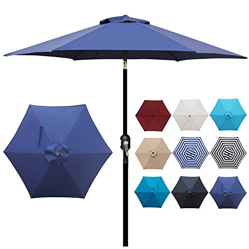 Blissun 7.5 ft Patio Umbrella, Yard Umbrella, Outdoor Market Umbrella with Push Button Tilt Crank (Navy Blue) - color: Navy Blue