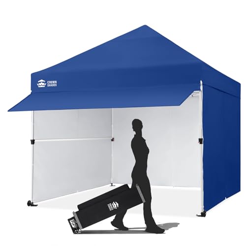 CROWN SHADES 10x10 Commercial Pop Up Canopy Tent with 4 Removable Sidewalls, 1 Extended Awning, 2 4" Wheels, 4 Sandbags, 4 Adjustable Heights for Outdoor Events, Parties, Blue - color: Blue