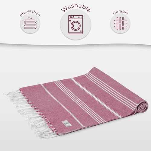 Ossano Turkish Beach Towel Soft & Drying Oversized (39" x 71") - Quick Dry, Versatile and Functional as Picnic, Travel and Beach Blanket, Yoga, Gym, Pool and Cruise Towels - Pink - color: Pink