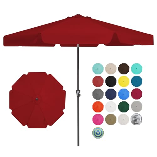 JEAREY 9 FT Patio Umbrella Outdoor, Table Umbrellas Market Umbrella w/Push Button Tilt/Crank, 8 Sturdy Ribs(Red) - color: Red