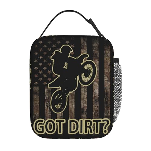 Got Dirt Bike Dirtbike Motorcross Motorcycle Moto Camo Camouflage American Flag Insulated Lunch Bag Portable Reusable Zipper Lunch Box For Men Women Work Picnic Travel Camping - color: Black16