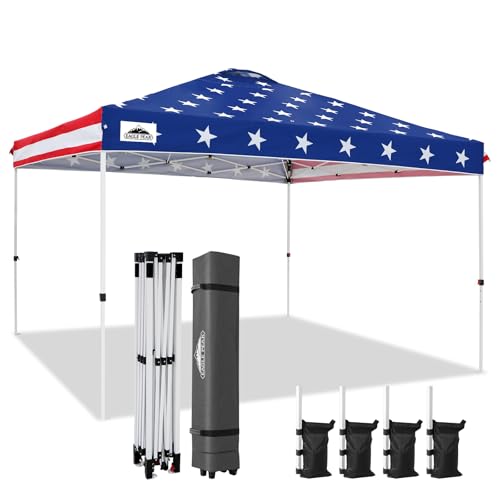 EAGLE PEAK Pop Up Canopy Tent with Wheeled Carry Bag, 8 Stakes, 4 Ropes, 4 Weight Bags, Easy Set Up Tent Canopy, 12x12 ft, 144sqft of Shade, American Flag - color: American Flag, size: 12x12