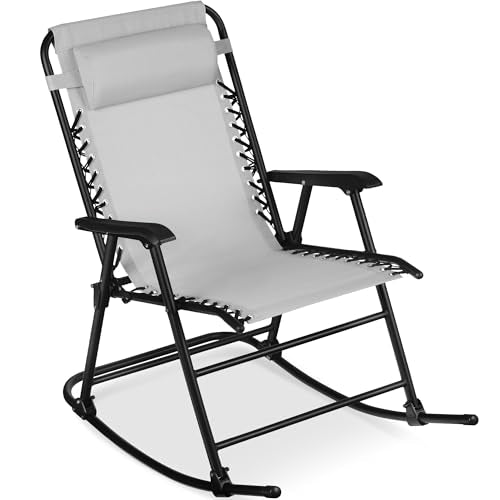 Best Choice Products Outdoor Zero Gravity Rocking Chair, Folding Reclining Patio Lounge Chair with Adjustable Pillow for Lawn, Beach, Camping - Ice Gray - color: Ice Gray