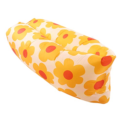 Inflatable Sofa, Portable Inflatable Lounger Couch with Tear 190T Polyester Fabric, No Pump Needed Wind Fill Design, Includes Storage Bag for Camping Garden (Flower) - color: Flower
