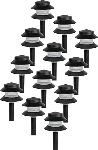 GreenLighting 35 Lumen Modern 2-Tier Low Voltage Path Light - Outdoor 2.5 Watt Landscape Light (12 Pack, Black) - size: 12 Pack