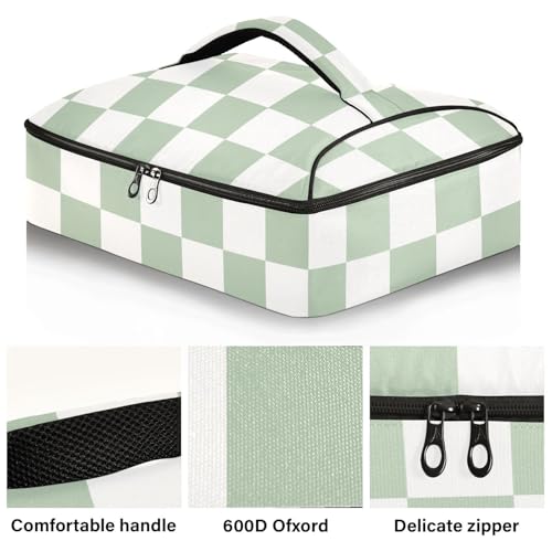 Casserole Carriers for Hot or Cold Food Reusable Casserole Dish Carrier Insulated Thermal Large Capacity Durable Perfect for Party Camping Family Gatherings Yellow Fish - color: Checkered White and Green