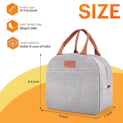 Lunch Bag for Women & Men Adult Insulated Lunch Box, Small Leakproof Cooler Food Lunch Containers Reusable High Capacity Lunch Tote Bags for Work, Travel, Outdoor (Grey) - color: Gray