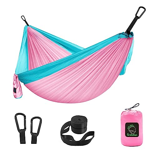 GRASSMAN Kids Hammock-Small Camping hammocks, Portable Camping Gear for Child Indoor/Outdoor use, with Tree Straps & Carabiners Pink & Blue - color: Pink & Blue, size: one pack