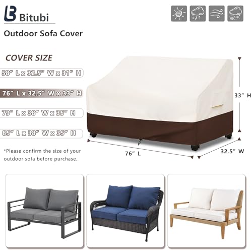 Bitubi Waterproof Patio Sofa Cover, Heavy Duty 3-Seater Outdoor Couch Cover Size Up to 76W x 32.5D x 33H Inches, Lawn Patio Furniture Covers with Air Vent (Brown) - color: Sofa-brown, size: 76"W x 32.5"D x 33"H
