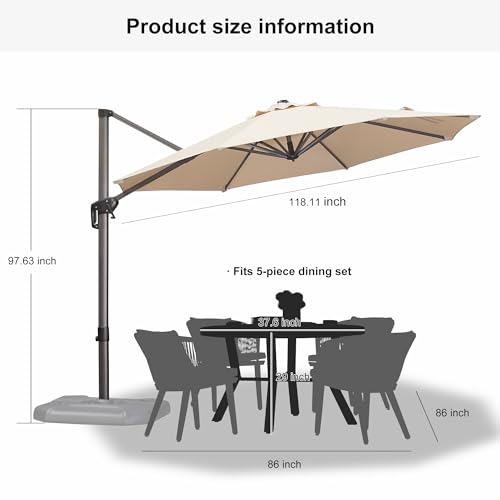 PURPLE LEAF 10 Feet Patio Umbrella Outdoor Cantilever Round Umbrella Aluminum Offset Umbrella with 360-degree Rotation for Garden Deck Pool Patio, Beige - color: Beige, size: 10 Feet, style: Standard