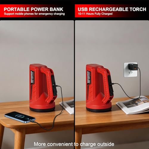 ERAY Rechargeable LED Spotlight Flashlight, Portable Camping Lantern 4800mAh, 7 Light Modes &Waterproof, Super Bright Handheld Spotlight for Hurricane Emergency, Outages, Camping, Hiking - color: Red