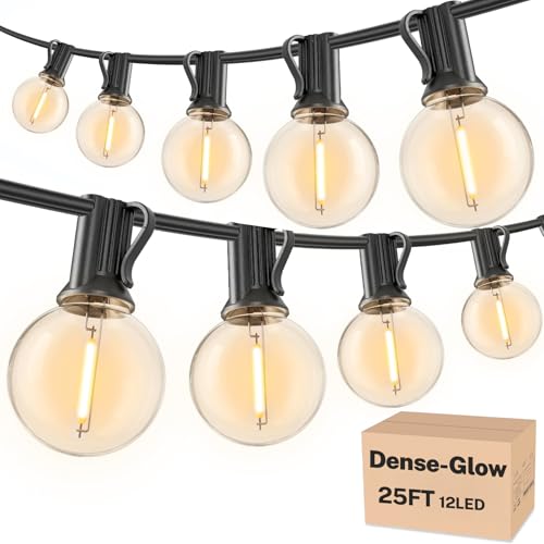 RTTY Outdoor String Lights 25 FT, Patio Light for outside with 13pcs G40 LED Plastic Bulbs, Shatterproof Waterproof Connectable Hanging Globe Lighting for Porch Cafe Bistro Backyard Balcony Deck Party - size: 25FT