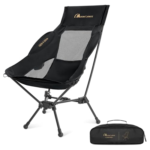 MOON LENCE High Back Folding Camping Chair, 330lbs Portable Compact Chair with Wide Seat & Ergonomic Back Support (Black) - color: Black, size: Max