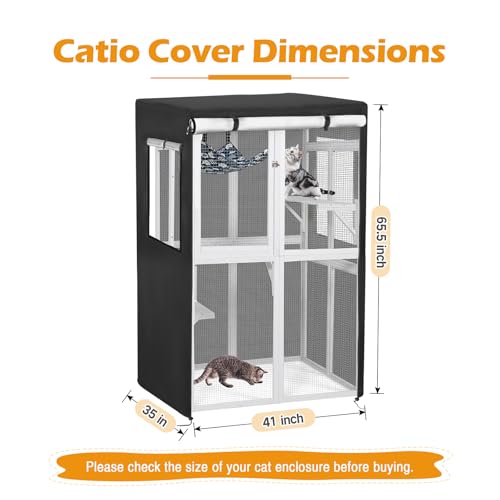 Catio Cover, 41" L x 35" W x 65.5" H Waterproof Cover for Outdoor Cat Enclosure, 420D Cat Cage Cover for Nyeekoy Catios, Black (Catio Not Included) - size: 41"L x 35"W x 65.5"H for Nyeekoy