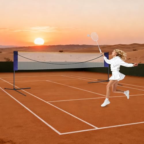 20 ft Portable Badminton Net & Adjustable Sports Net, Multi-Sport Net with Height Adjustment, Foldable Volleyball Tennis Net Set for Indoor Outdoor Court Backyard and Beach Games