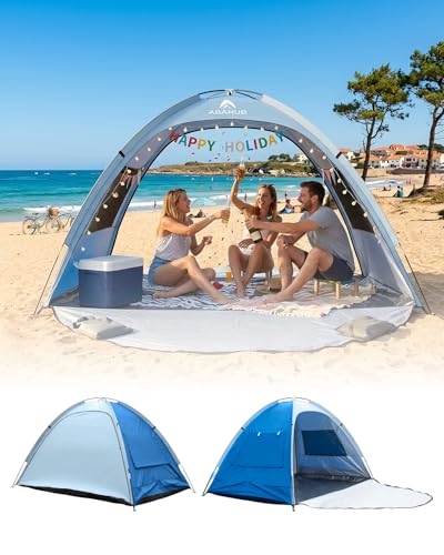 Abahub 3-Person Beach Tent Sun Shelter, UPF 50+ UV Protection Portable Sun Shade with 2 Doors and 2 Mesh Windows, Lightweight Beach Cabana for Beach, Camping, Fishing & Outdoor Activities - size: 2 DOOR