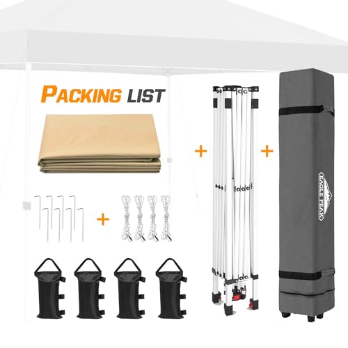 EAGLE PEAK Pop Up Canopy Tent with Wheeled Carry Bag, 8 Stakes, 4 Ropes, 4 Weight Bags, Easy Set Up Tent Canopy, 10x10 ft, 100sqft of Shade, Beige - color: Beige, size: 10x10