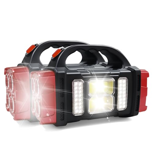 Solar Handheld Flashlight, 4 Lighting Modes Rechargeable LED Work Light, USB-C & Solar Powered Portable Lantern,Emergency Camping Light for Outdoor, Hiking, Power Outage (Red-2pcs) - color: Red-2pcs