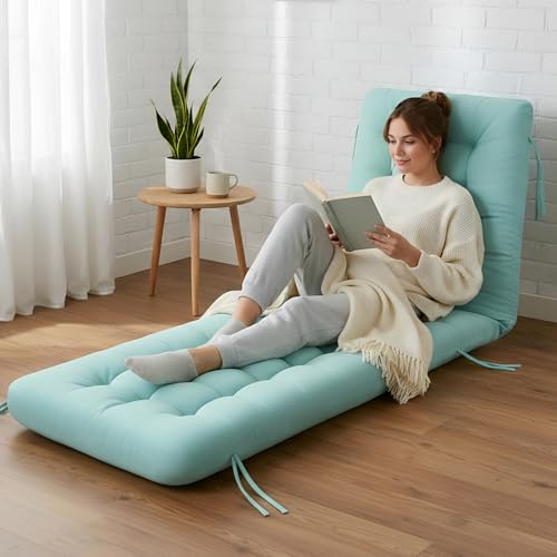 Vercraft Long Floor Cushion Large Floor Cushion with Brushed Cotton 74.8 x 27.5 x 3.15 in Jumbo Lounger Pillow for Outdoor Indoor Bay Window Meditation Yoga Reading Sleeping(1 Pc,Cyan) - color: Cyan