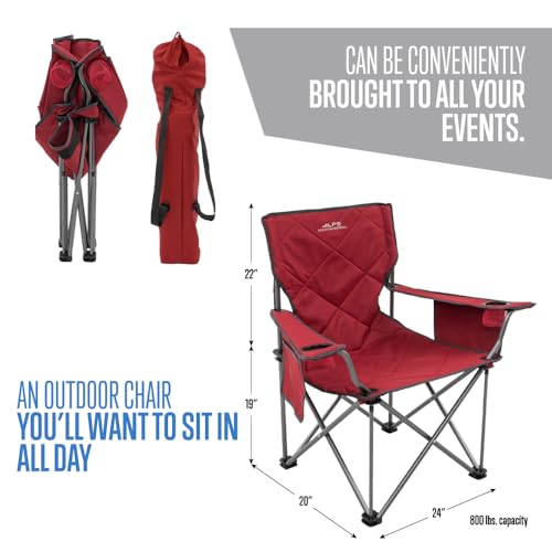 ALPS Mountaineering King Kong Camping Chairs for Adults with Mesh Cup Holders and Pockets, Built Durable and Reliable with Compact Foldable Steel Frame - color: Salsa/Charcoal