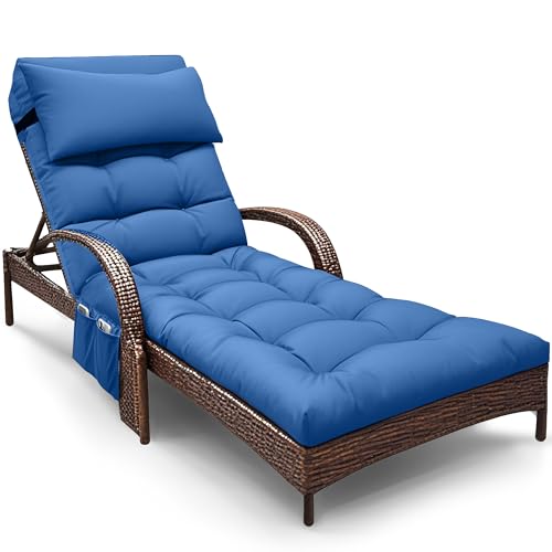 Outdoor Chaise Lounge Cushion, Waterproof Lounge Chair Cushion for Outdoor Furniture, 71 x 21 x 4 Inches Patio Cushion with Straps for Lawn Pool Furniture (Royal Blue, Lounge Chair Cushion) - color: Royal Blue