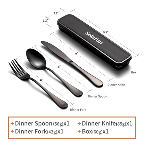 4-pieces Travel Set with Case Portable Silverware Utensils Set for work, Stainless Steel Reusable Flatware Set Cutlery Set for Camping Picnic Hiking Office (8inch, Matte Black) - color: Matte Black, size: 8 inch