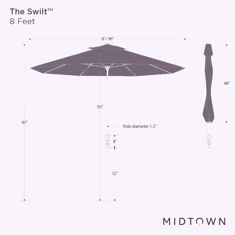Midtown Umbrellas – The Swilt 8 Ft Patio Umbrellas with 360° Swivel & Tilt Mechanism, 8 Fiberglass Ribs & Terylast Polyester Fabric for Backyard, Deck, Pool & Cafes - Cobalt Canopy, Black Pole - color: Terylast Cobalt, size: 8 Feet