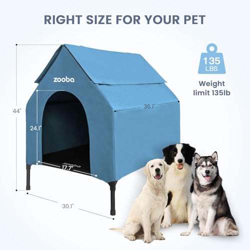 Zooba 36" Large Dog House for Large Dog Indoor or Outside, Weatherproof 600D PVC Outdoor, Featuring Breathable 2x1 Textilene Elevated Dog Bed, Easy Clean (Blue) - color: Blue, size: Large: 36 inch