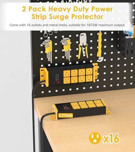 HHSOET 2 Pack Heavy Duty Power Strip 8 Outlets, Metal Wall Mount Outlet Strip 4800J Surge Protector, Garage Shop Under Desk Mountable 6FT Extension Cord Plug, ETL Listed - color: Yellow, size: 6ft