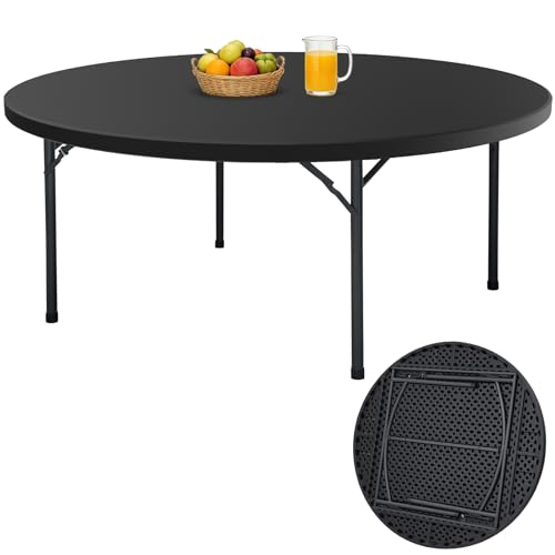 60" Folding Round Table, Plastic Dinner Table, Portable Folding Banquet Table for Living Room, Party or Outdoor Event, Black - color: Black, size: 60"