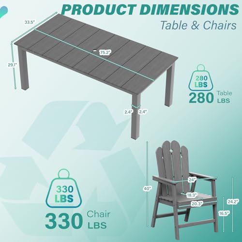 9-Piece Patio Dining Set, Outdoor Dining Set for 8, Large HDPE All-Weather Outdoor Furniture with 89.57” Umbrella Hole Table, 8 Armchairs, Gray - color: Grey, size: 8 Armchairs