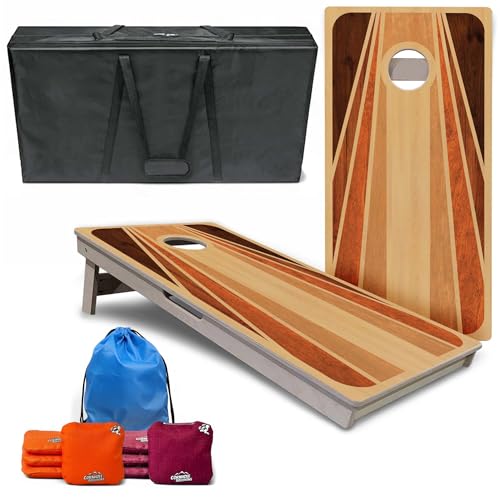 Cornhole Solutions PRO Tournament Cornhole Bundle – Regulation 4 ft x 2 ft Professional Set – ¾″ Baltic Birch Plywood – Folding Legs – UV Printed & Clear Coated – Made in USA - color: Retro Wood