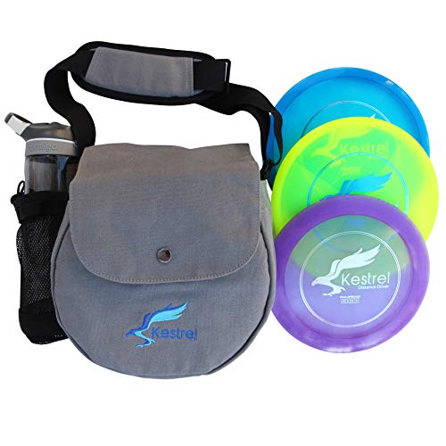 Kestrel Pro Frisbee Golf Disc Set - 3 Disc Golf Discs & Gray Disc Golf Bag - Includes Disc Golf Driver, Midrange Disc & Disc Golf Putter - Pro Disc Golf Set to Enjoy The Outdoors