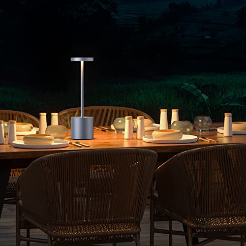 SAKRINGT 2 Pack Cordless Table Lamp Rechargeable,5000mAh Battery Operated Portable LED Table Light,Dimming Desk Lamp for Patio/Restaurant/Outdoor (Grey) - color: 2Pack Grey