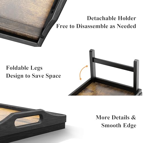 2 Pack Breakfast in Bed Tray for Eating, 16.92 x 12.6 Inch Bed Table Tray with Folding Legs & Handles, Bamboo Food Lap Trays Fits for Adult Kids Eating/TV/Surgery Recovery by Easoger. Set of 2 - color: 2-black 2 Pack