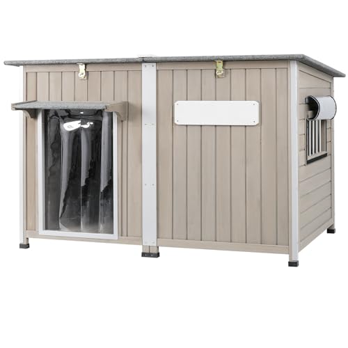 Gowoodhut Big Dog House Outdoor Dog Houses for Large Dogs Outside with Adjustable Vent Window, Removable Floor, Easy Assembly for Medium to Large Dogs(55" L x 29" W x 35" H) - size: 55" L x 33" W x 35" H