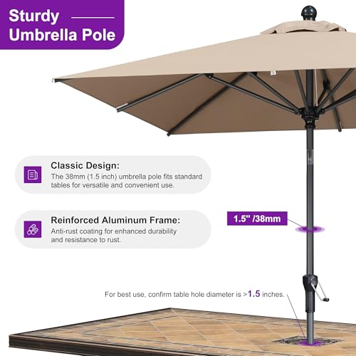 PURPLE LEAF 6.5' x 6.5' Square Patio Umbrella Outdoor Table Umbrella Aluminum Frame Market Umbrella Sun Umbrella with 8 Sturdy Ribs Tilt for Garden Deck Lawn Pool Light Taupe - color: Taupe, size: 6.5' x 6.5'