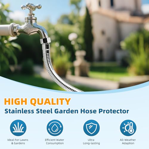 Hibbent All Metal Garden Hose Protector, Stainless Steel Flexible Hose Extension Adapter with 3/4" Female to Male Brass Connector, Anti-twist Hose Extender for Garden, Car Wash, Outdoor Faucet, Chrome