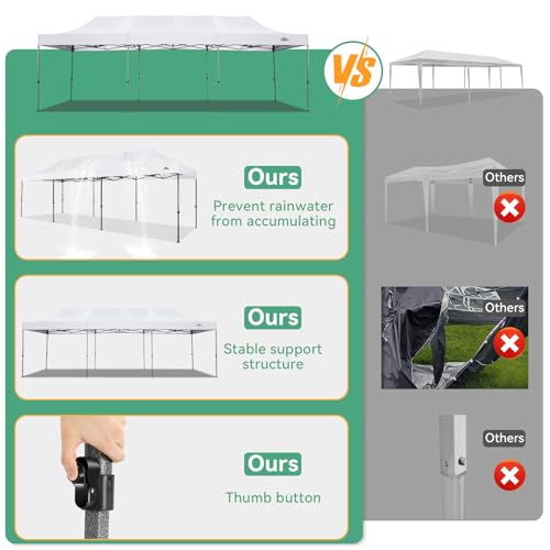 COBIZI 10x30 Heavy Duty Pop Up Canopy Tent with 8 Sidewalls Thicken Frame, Commercial Easy Up Outdoor Wedding Party Tents, All Season Waterproof Windproof with Stakes Sandbags Ropes Roller Bag, White - color: White, size: 10x30