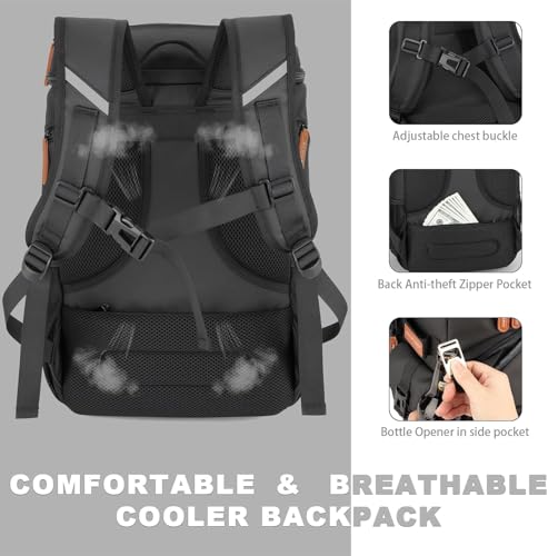 BAGPARKK Insulated Cooler Backpack,33/45 Cans Multifunctional Double Deck Leakproof Cooler Bag with Sternum Strap,Large Capacity Lightweight Travel Camping Beach Backpack - color: Black, size: 45Can