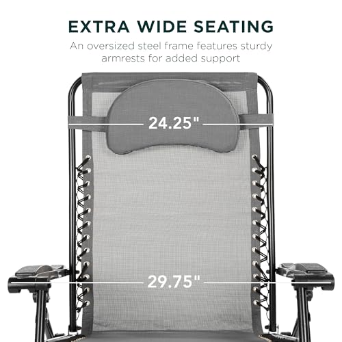 Best Choice Products Oversized Zero Gravity Chair, Folding Outdoor Patio Lounge Recliner w/Cup Holder Accessory Tray, Pillow - Gray - color: Gray
