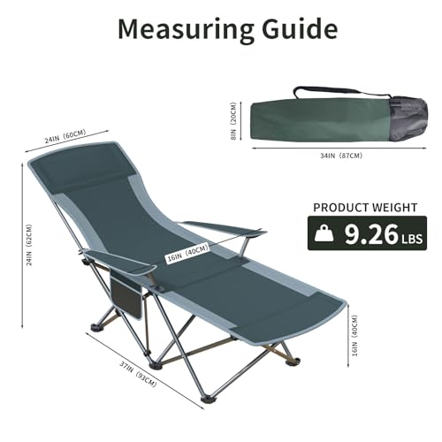 Folding Beach Chair Recliner for Adults - Heavy Duty 300lbs Camping Chair with Adjustable Backrest & Footrest, Portable Outdoor Lounge Chair for Backyard, Fishing, Travel - color: Grey