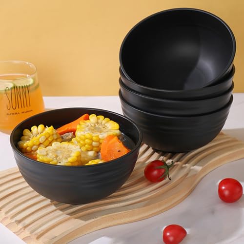 Unbreakable Wheat Straw Cereal Bowls Set of 6, 24 oz Microwave and Dishwasher Safe Lightweight Soup and Salad Bowl Sets, Reusable Dessert Bowls for Rice, Pasta, Snack, Fruit, BPA Free (Black) - color: 6 Black