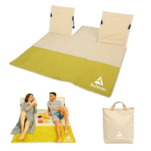 Beach Mat Lounge Chair 2-Person Foldable, Lightweight Lounge Mat with Back Support,600D Oxford 49"x49" Widen Beach Seat Storage Bag for Holidays Garden Camping Swimmingpool (Khaki & Yellow) - color: Khaki & Yellow