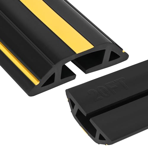 20Ft Cord Covers for Wires on Floor, 3-Channel Heavy Duty Floor Cord Cover with Anti-Slip Base & Yellow Warning Strips, Ideal for Home, Office, Outdoor Use(10Ft X 2 Rolls) - size: 10ft*2rolls
